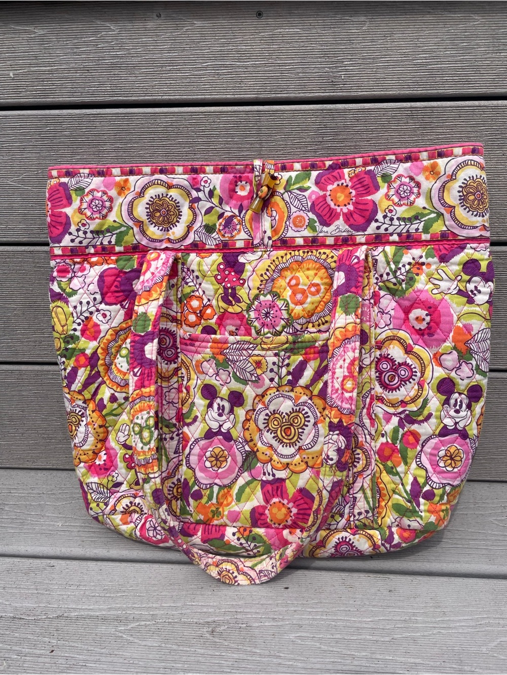 Vera Bradley Disney Parks Mickey Mouse Bouncing Bouquet Large Quilted Tote Bag